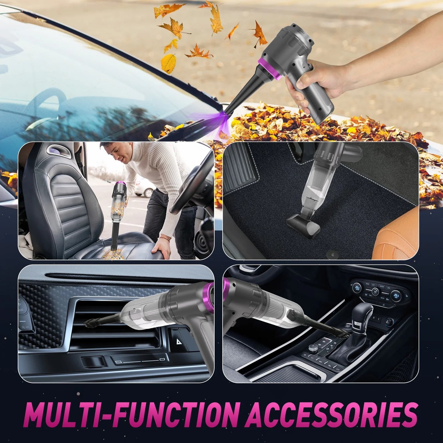 Car Vacuum Cleaner, 16000PA Portable Handheld Vacuum Cordless, with Brushless Motor, Grey