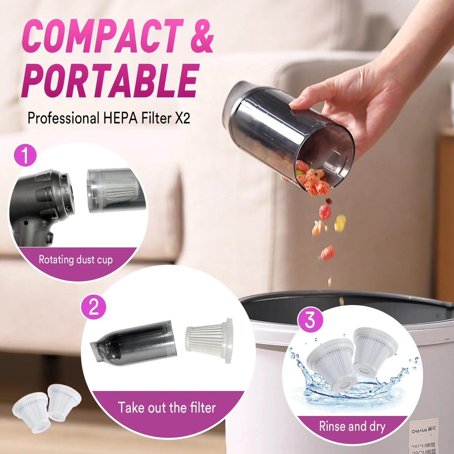 Car Vacuum Cleaner, 16000PA Portable Handheld Vacuum Cordless, with Brushless Motor, Grey