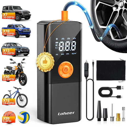 Tire Inflator Portable Air Compressor, Air Pump for Car Tires 150PSI Cordless with Battery and 12V DC, Electric Bike Pump with Pressure Gauge, Auto Shutoff