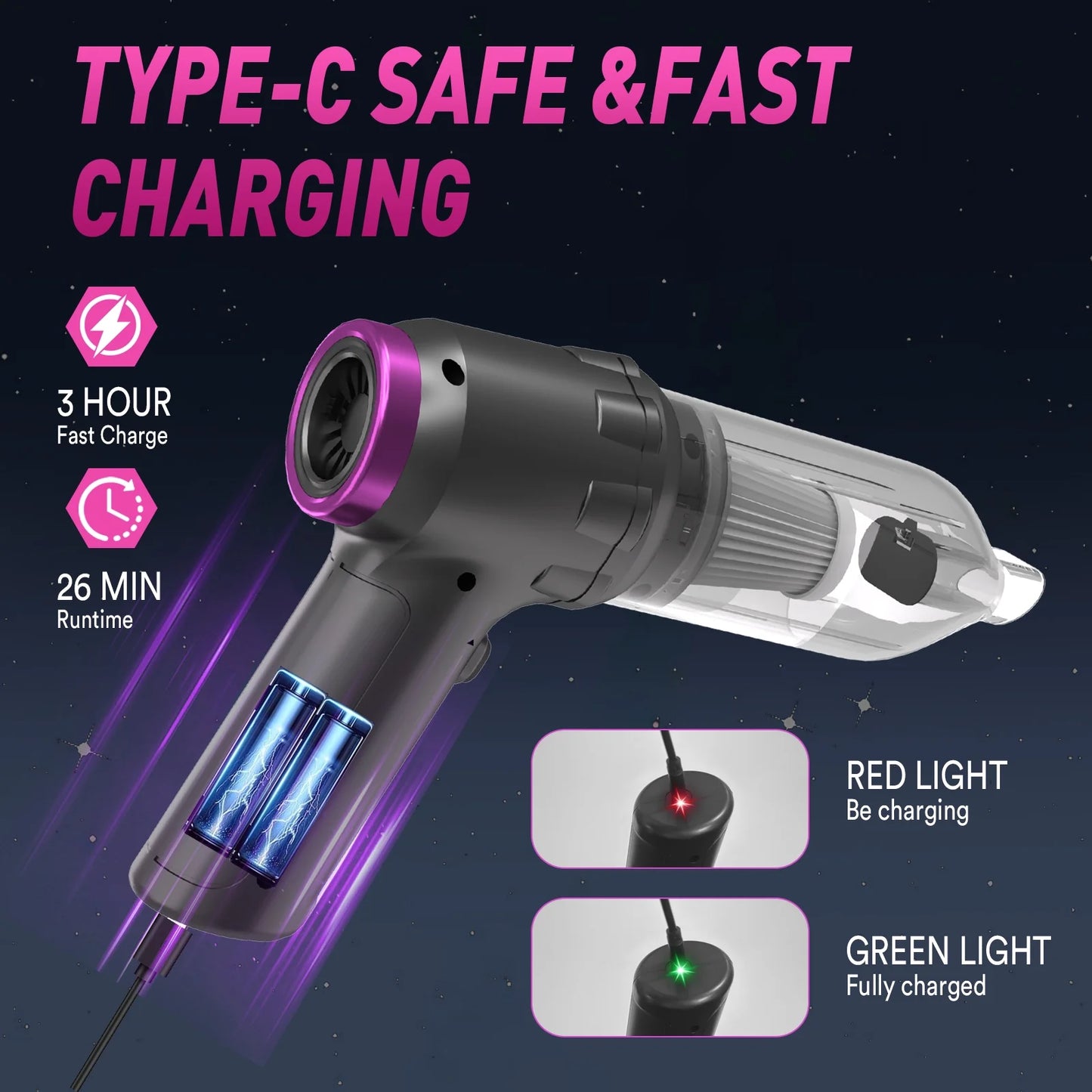 Car Vacuum Cleaner, 16000PA Portable Handheld Vacuum Cordless, with Brushless Motor, Grey